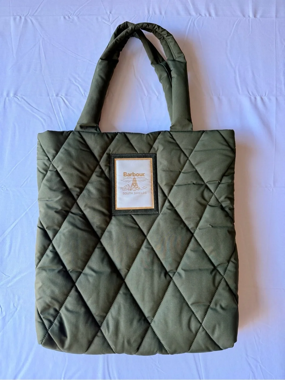 Barbour Olive Quilted Tote with Branded Patch